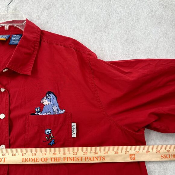 Pooh Disney Blouse‎ 26W/28W Embroidered Eeyore Red Button Shirt Top 3/4 Sleeve - Picture 8 of 9